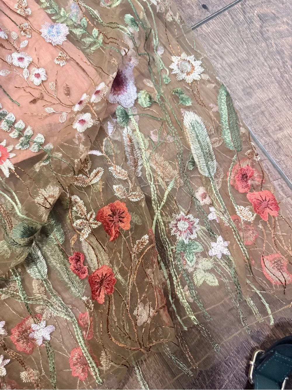 Aratta Floral Embroidered Tulle Midi Skirt - Medium